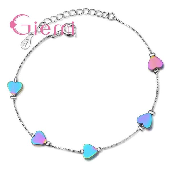 

charm bracelets colorful heart pendant bangles for girls women 925 sterling silver wedding engagement party, Golden;silver