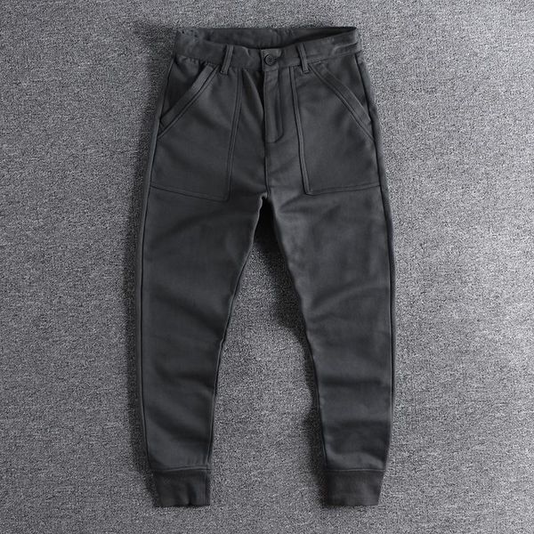 

men's winter plush sports casual pants with large oblique pockets keep warm trouser 0747, Black