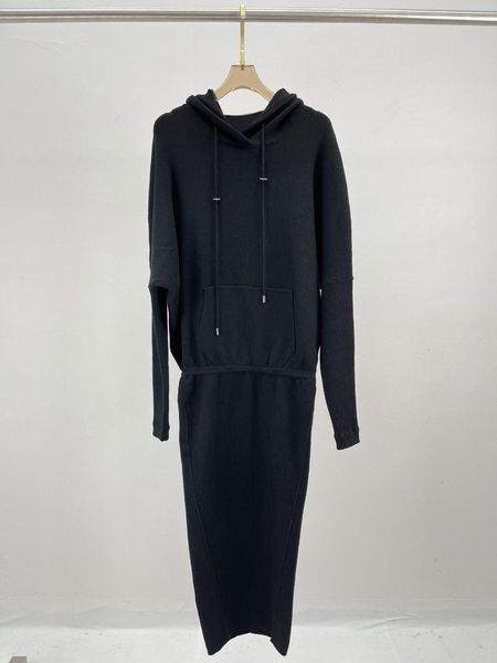 

casual dresses 2021 fashion classic women soft comfortable cashmere drawstring hooded kangaroo pocket collect waist slim dress, Black;gray