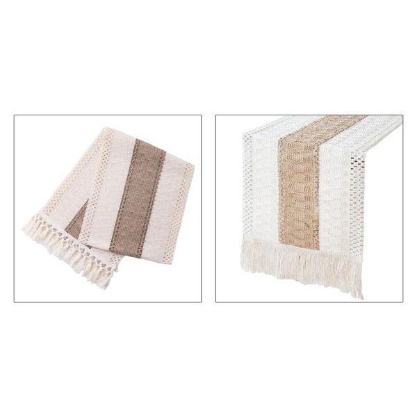 

mats & pads cotton and linen tablecloth double colors with tassels for dining table hollow patterns deskcloth decoration drop