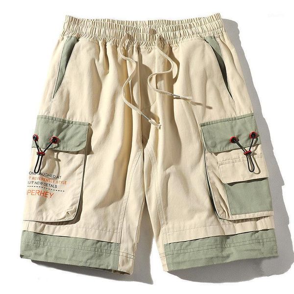 

men's shorts 2021 summer cargo with pockets cotton streetwear casual ribbons bermuda short pants men, White;black