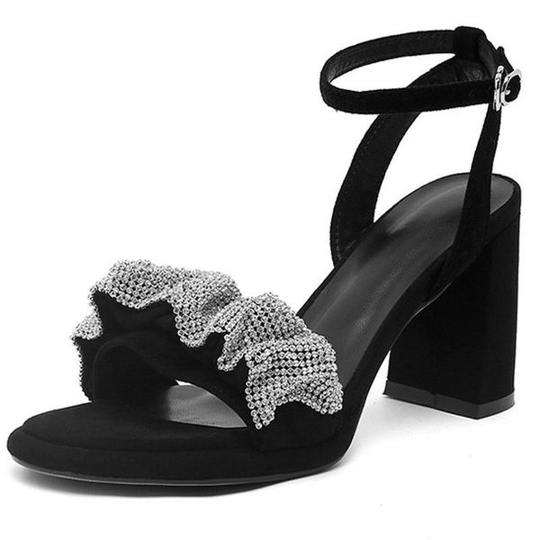 

summer women sandals genuine leather shoes woman heel females fashion, Black