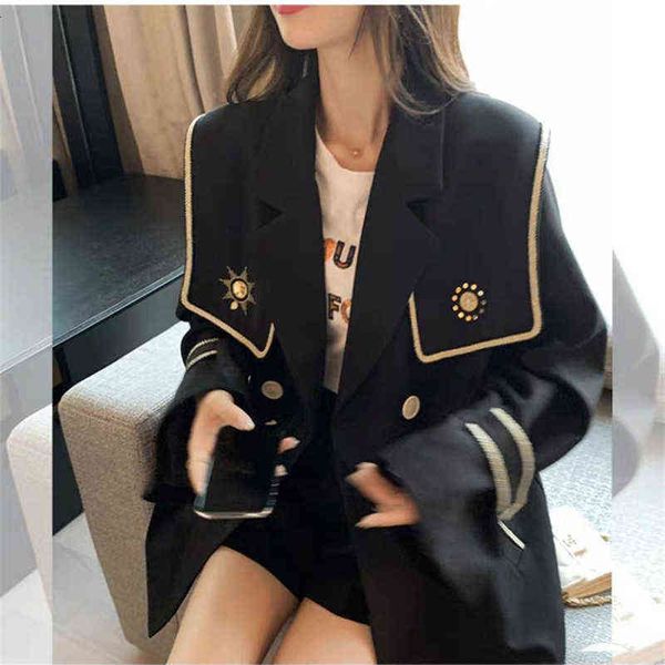 

women's coat autumn and winter 2021 versatile loose thin medium long college style small suit, Black