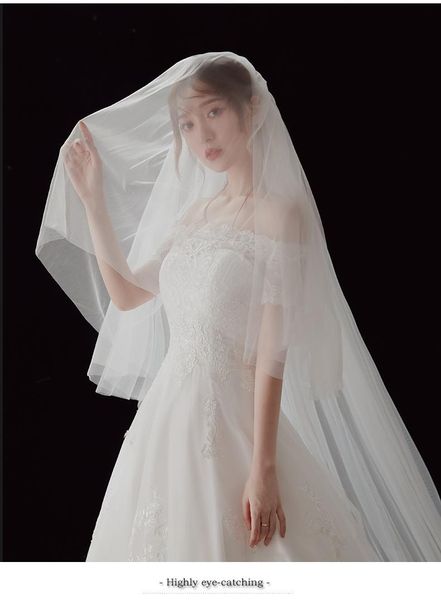 

bridal veils 2021 elegant wedding accessories 3 meters 2 layer veil white ivory simple with comb, Black