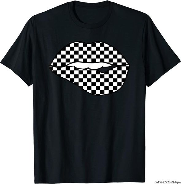 

men's t-shirts funny checkered black white lip gift cute checkerboard t-shirt tee, White;black