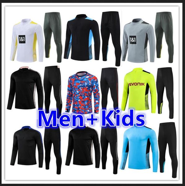 

kids + mens 2122 football training tracksuit soccer jerseys tracksuits suit sets 2021 2022 men kid survetement foot chandal jacket jog, Black
