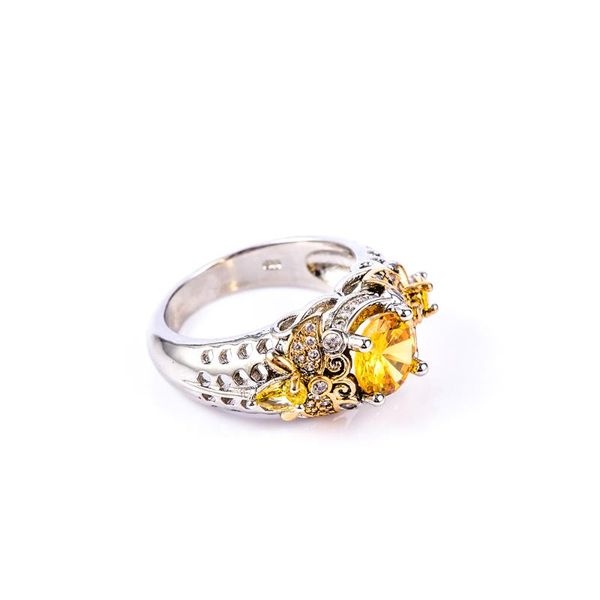 

wedding rings 2021 1pcs selling trendy bee gems jewelry yellow cz fashion crystal ring size 6-10 high quality, Slivery;golden