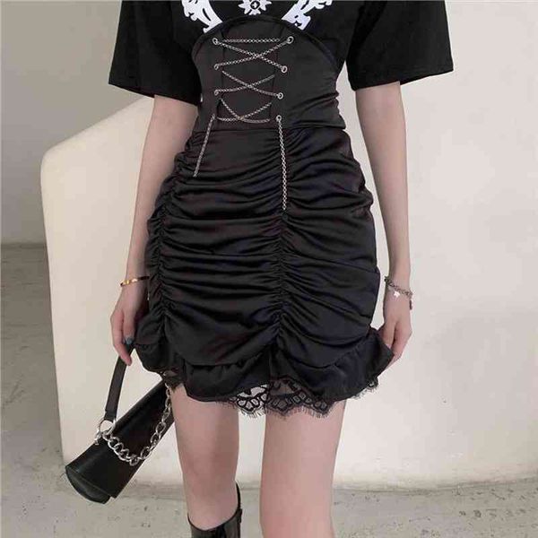 

mall goth lace wrap women skirts gothic punk black shirring up high waist mini dark academia alt summer