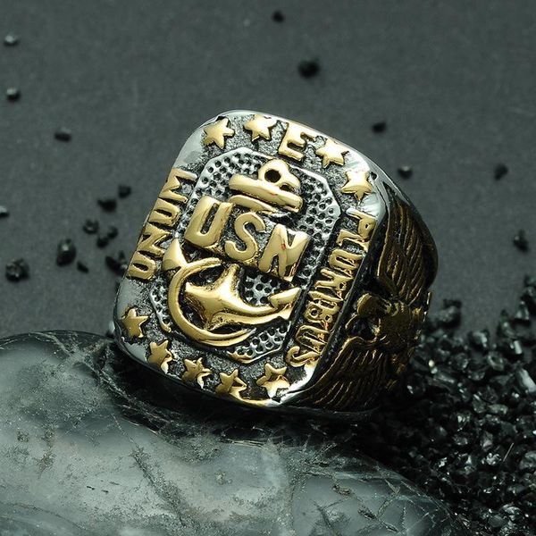 

cluster rings usn retro us marine corps titanium steel ring stainless eagle ship anchor, Golden;silver