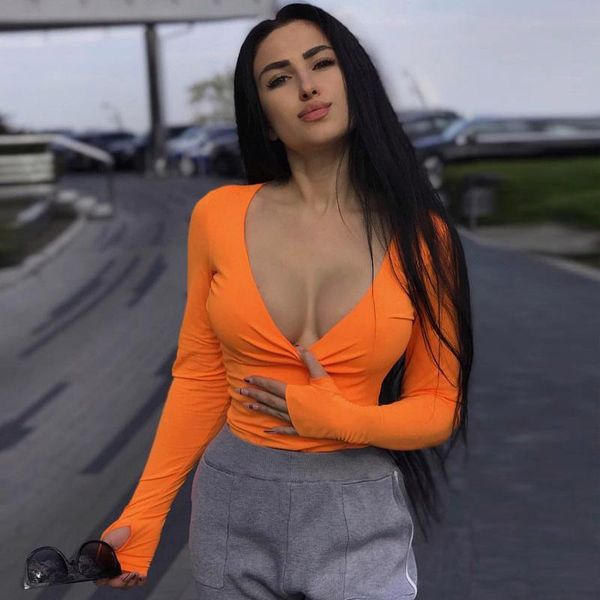 

women's jumpsuits & rompers lastylisher neon orange bodycon jumpsuit spring women bodysuit long sleeve solid winter basic body suit fem, Black;white