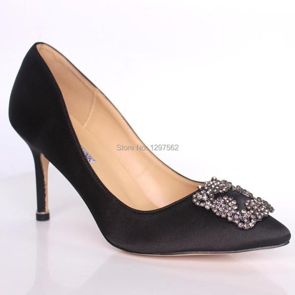 

dress shoes rhinestone high heels silk upper 6cm or 8cm 10cm stiletto women wedding party, Black