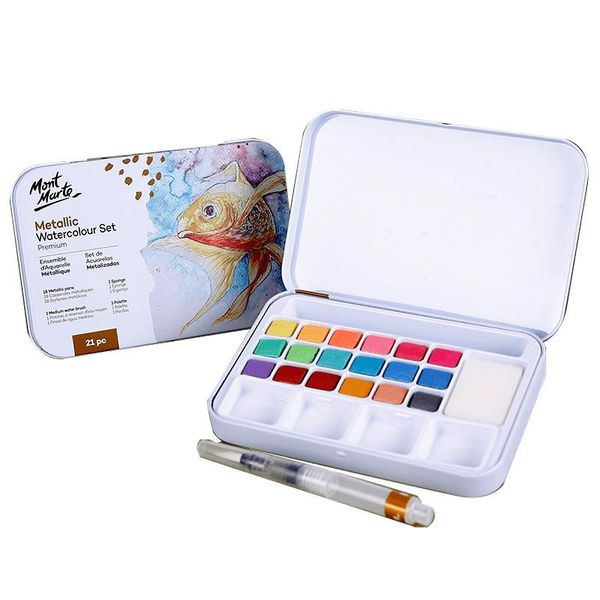 

gift sets solid watercolor paints with brush pen metallic pearlescent colors pigment painting supplies
