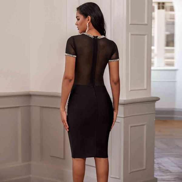 

dresses octaver fashion pearl embellished black mesh bandage bodycon party at night club dress zs24, Black;gray