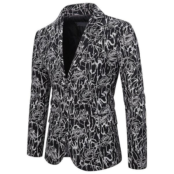 

men's suits & blazers mens hipster rose floral print blazer jacket slim fit nightclub party men suit wedding prom stage clothes for sin, White;black