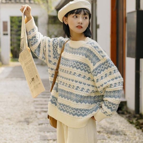 

women's sweaters sweater autumn and winter loose mori artistic, White;black