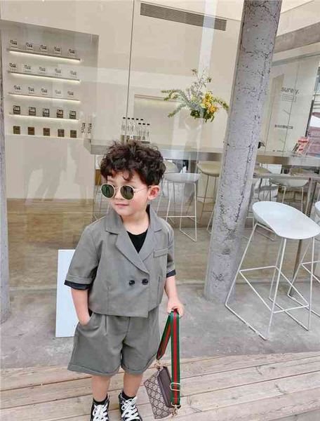 

boy girl suit summer baby gray coat shorts fashion 2pcs outfits set baby clothes e2114, White
