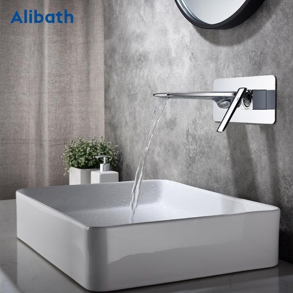 

bathroom sink faucets basin faucet wall mounted square chrome brass mixer tap with embedded box.
