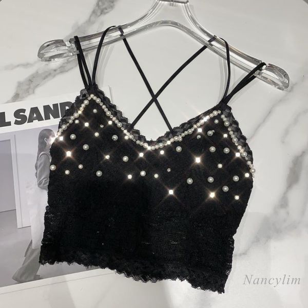 

camis spring pearl beaded lace brassiere women's bra white black nancylim