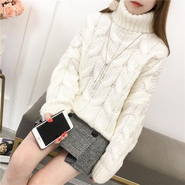 

women's sweaters 2021 fashion solid color high collar pullovers sweater womens knitwear winter thick casual loose female knitted overs, White;black