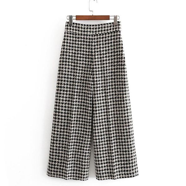 

women's pants & capris rr loose high waisted women fashion casual houndstooth trousers elegant zipper wide leg female ladies ju, Black;white