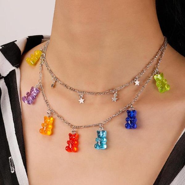 

pendant necklaces candy color gummy mini bear nelace for women christmas gifts collare star pendants nelaces jewelry femme bijoux, Silver