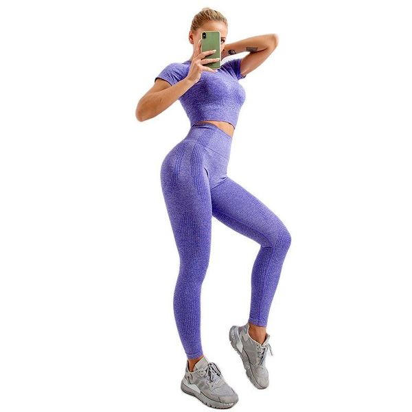 

yoga outfit seamless sport set women pink two 2 piece crop t shirt shorts sportsuit workout active fitness gym sets