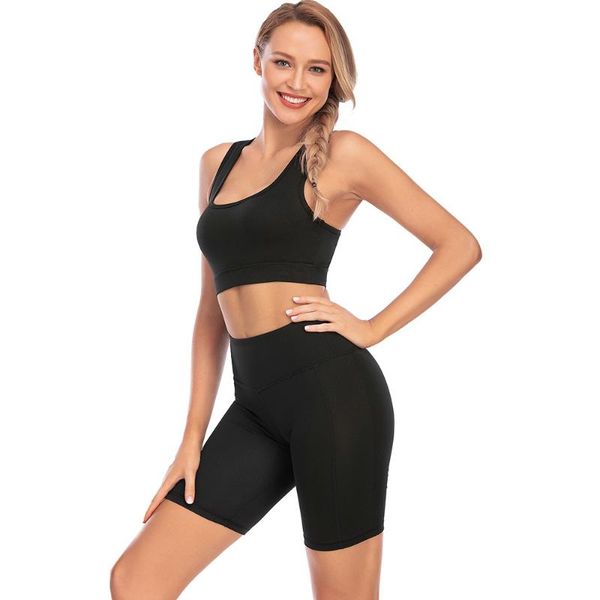 

fitness yoga set women high waist hip lift sports suit european american fashion solid color wear breathable shorts outfit