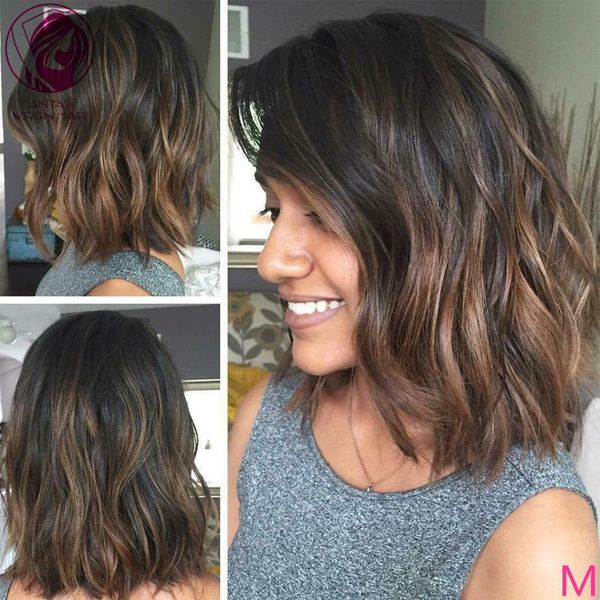 

lace wigs short bob front wig natural wave human hair 13x4/13x6 brazilian remy part for women glueless 150% preplucked, Black;brown