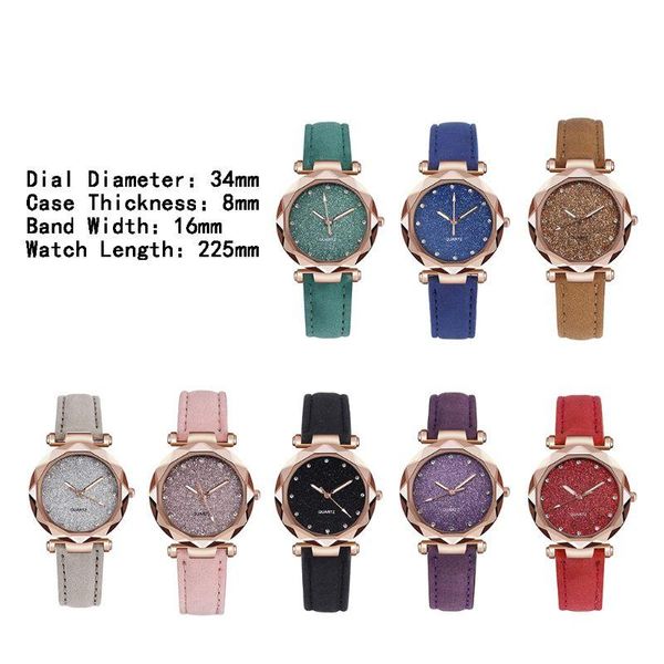 

wristwatches l5yc lady starry rhinestone quartz watch casual imitation leather strap wristwatch, Slivery;brown