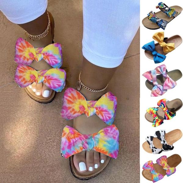 

slippers bandana slides for women 2021slippers cow bow tie dye sandals rainbow summer graffiti flast footwear wholesale dropship, Black
