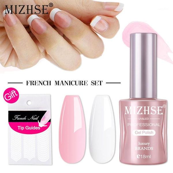 

white and pink nail gel polish french manicure set with tip guides soak off 18ml for art1, Red;pink