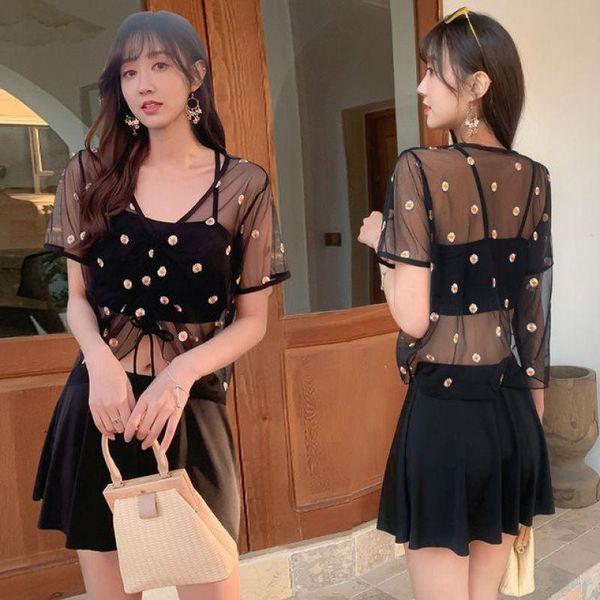 

one-piece suits 2021 mesh small swimsuit super fairy korean cute student