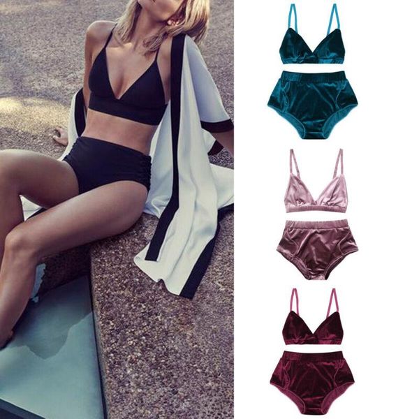 

bras sets women velvet underwear deep v neck lingerie elastic bandage padded push up bra high waist thongs briefs, Red;black