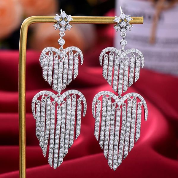 

dangle & chandelier jimbora shiny delicate shaking heart tassel drop earrings jewelry for women bridal wedding girl daily super gift high qu, Silver