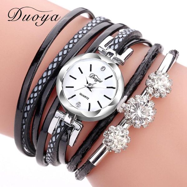 

wristwatches duoya brand bracelet watches for women luxury silver crystal clock quartz watch fashion ladies vintage creative, Slivery;brown