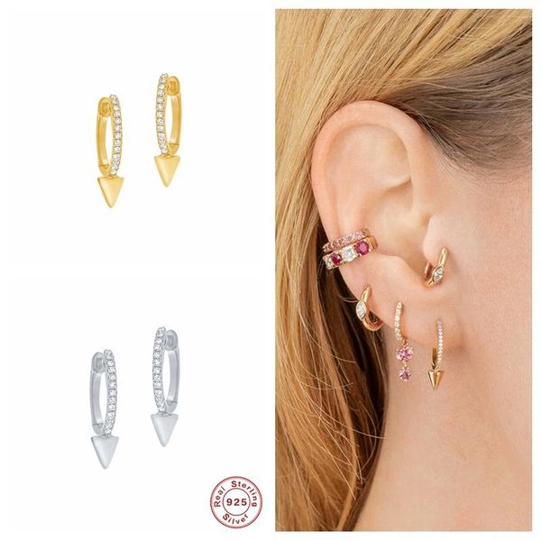 

hoop & huggie gs 925 sterling silver french cone earrings for women geometric cz zircon circle party fine jewelry gift, Golden;silver