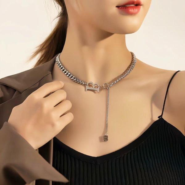 

pendant necklaces women letter b necklace vintage hip-hop stainless steel chain titanium jewelry, Silver