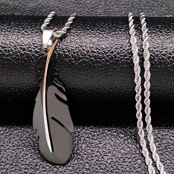 

fashion feather stainless steel long necklace for men gold color jewelry gift acero inoxidable n1039s02 pendant necklaces, Silver
