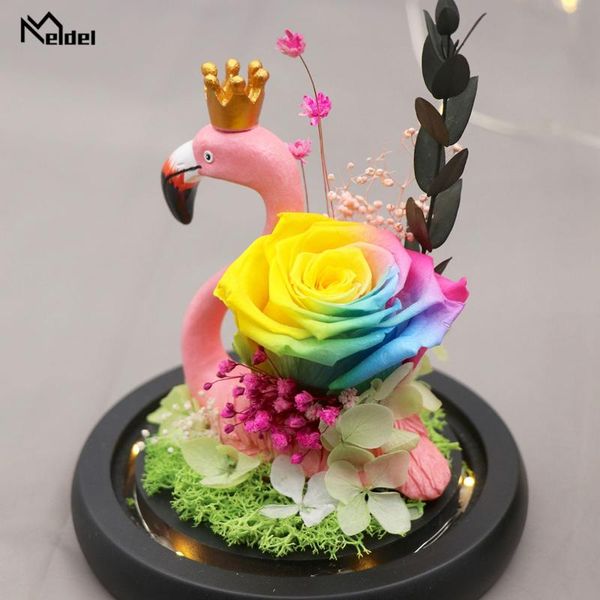 

meldel immortal rose flower everlasting preserved real glass dome flamingo birthday valentine's day christmas gift decorative flowers &