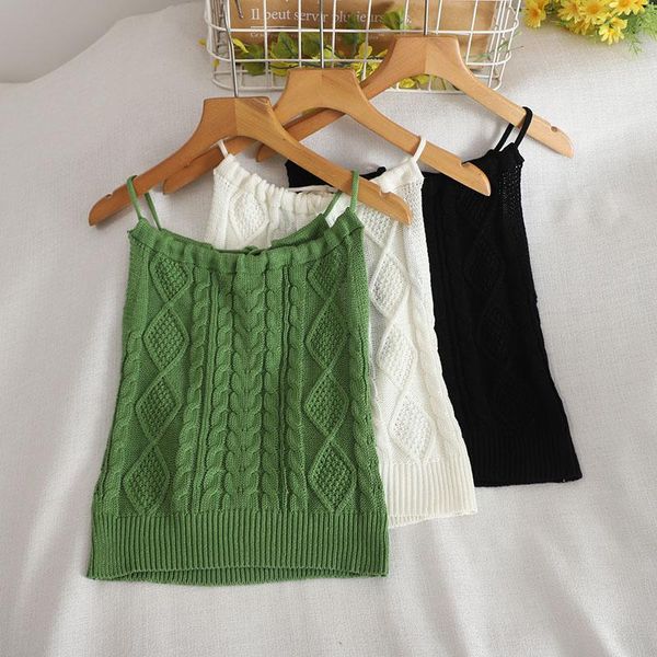 

women's tanks & camis brief paragraph knitting condole belt vest female 2021 summer 7412 spice in the hollow out design feeling coat ou, White
