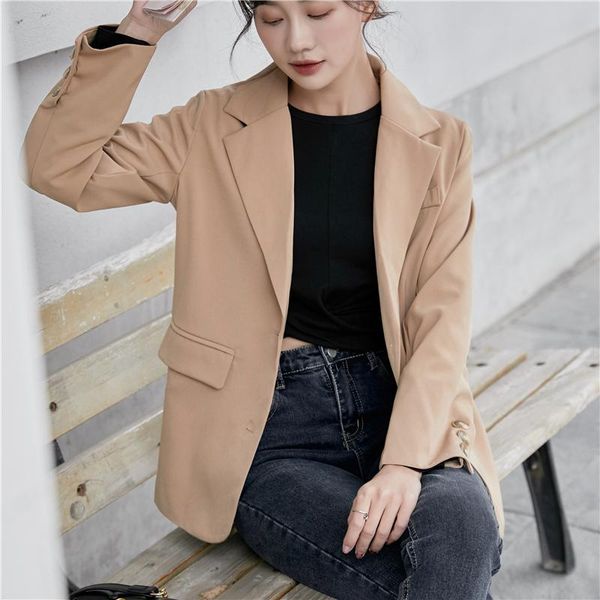 

women's suits & blazers real s 2021 spring jacket female khaki retro korean loose suit, White;black