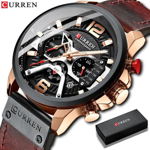 

wristwatches 2021 curren men watches blue leather chronograph sport watch for fashion date waterproof clock reloj hombre, Slivery;brown