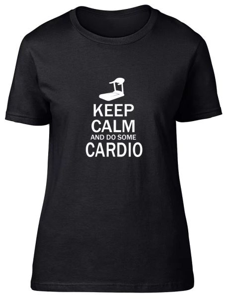 

keep calm and do some cardio womens ladies fitted t-shirt, White;black