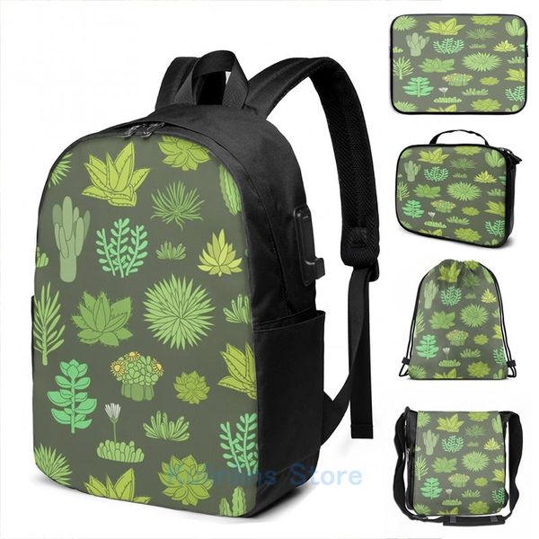 

backpack funny graphic print succulents usb charge men school bags women bag travel laptop