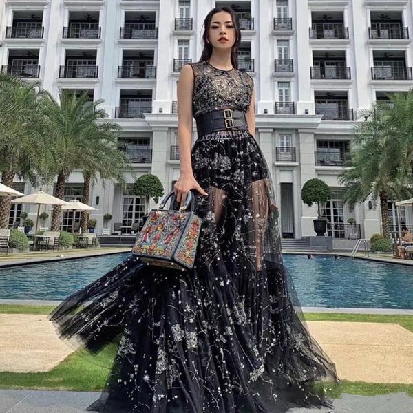 

casual dresses janeyiren designer fashion summer maxi dress women sleeveless vintage mesh embroidery vacation holiday long, Black;gray
