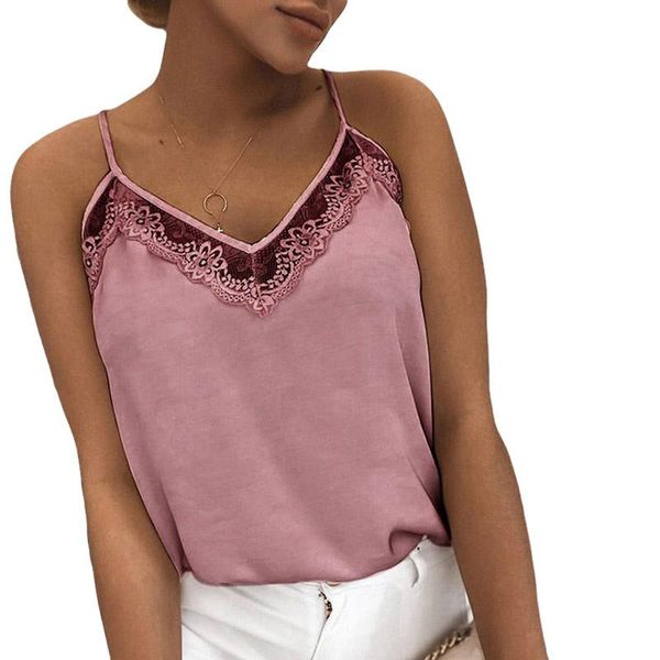 

women's tanks & camis women fashion camisole summer casual skin-friendly solid color hollow lace v-neck slimming tube top, White