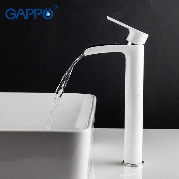 

gappo basin faucet white brass bathroom tall waterfall mixer cold and water bath taps griferia sink faucets