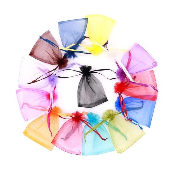 

gift wrap 50pcs 7x9 9x12 10x15 13x18cm organza bags drawable wedding party decoration pouches jewelry packaging 22 colors