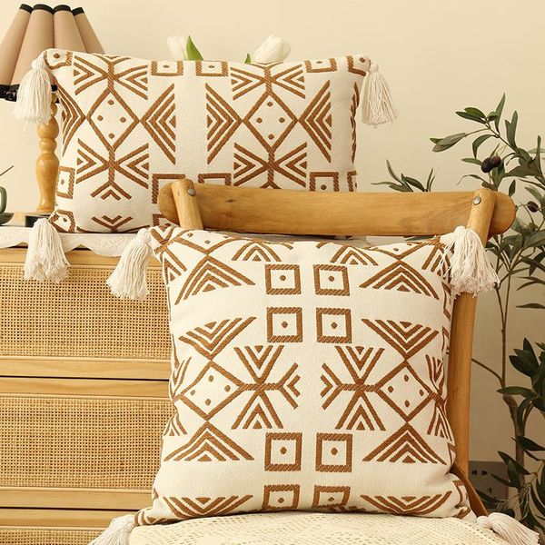 

cushion/decorative pillow senlinmu 2021 cushion covers for sofa living room tassels nordic style cotton linens plaid pillows case home decor