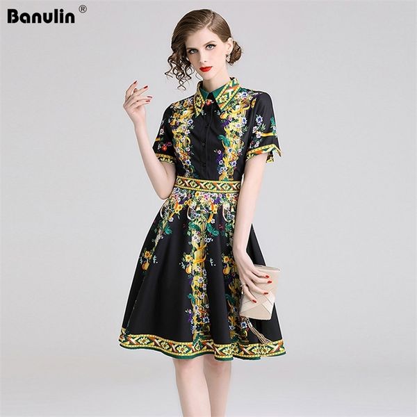 

banulin vintage flower print black party short dress women's elegant long sleeve runway spring summer dresses female b6216 210603, Black;gray